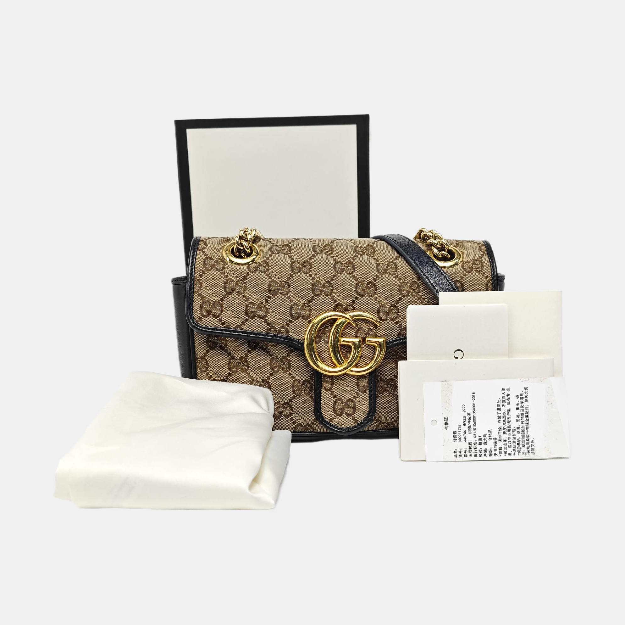 GG Marmont Small Quilted Canvas Brown