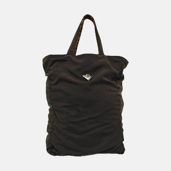 Fabric Top Handle Bag Brown