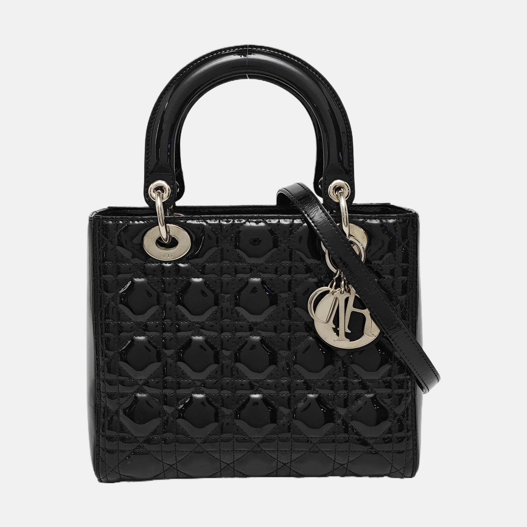 Lady Dior Medium Cannage Patent Leather Black