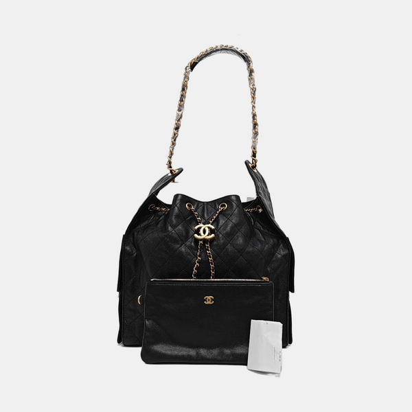 CHANEL 25 Medium Quilted Grained Calfskin Black