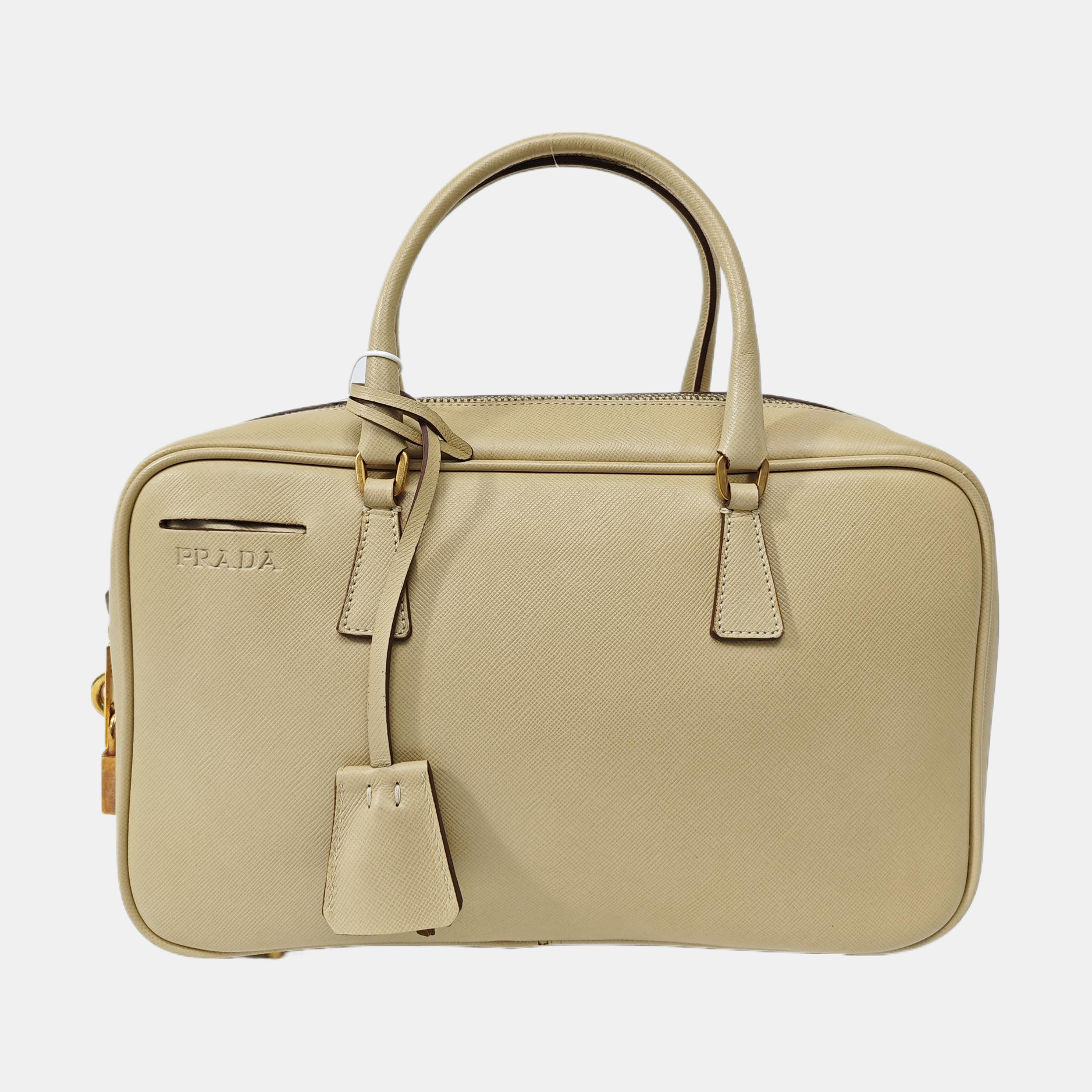 Leather Top Handle Bag Beige