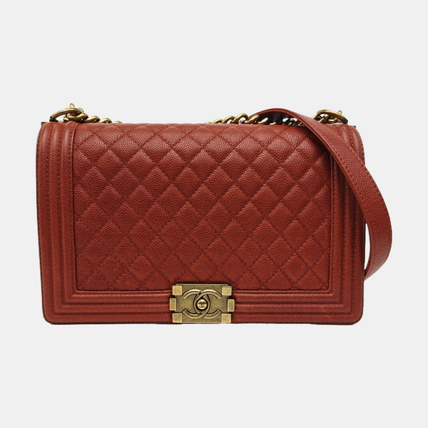 BOY CHANEL Large Quilted Grained Calfskin Red