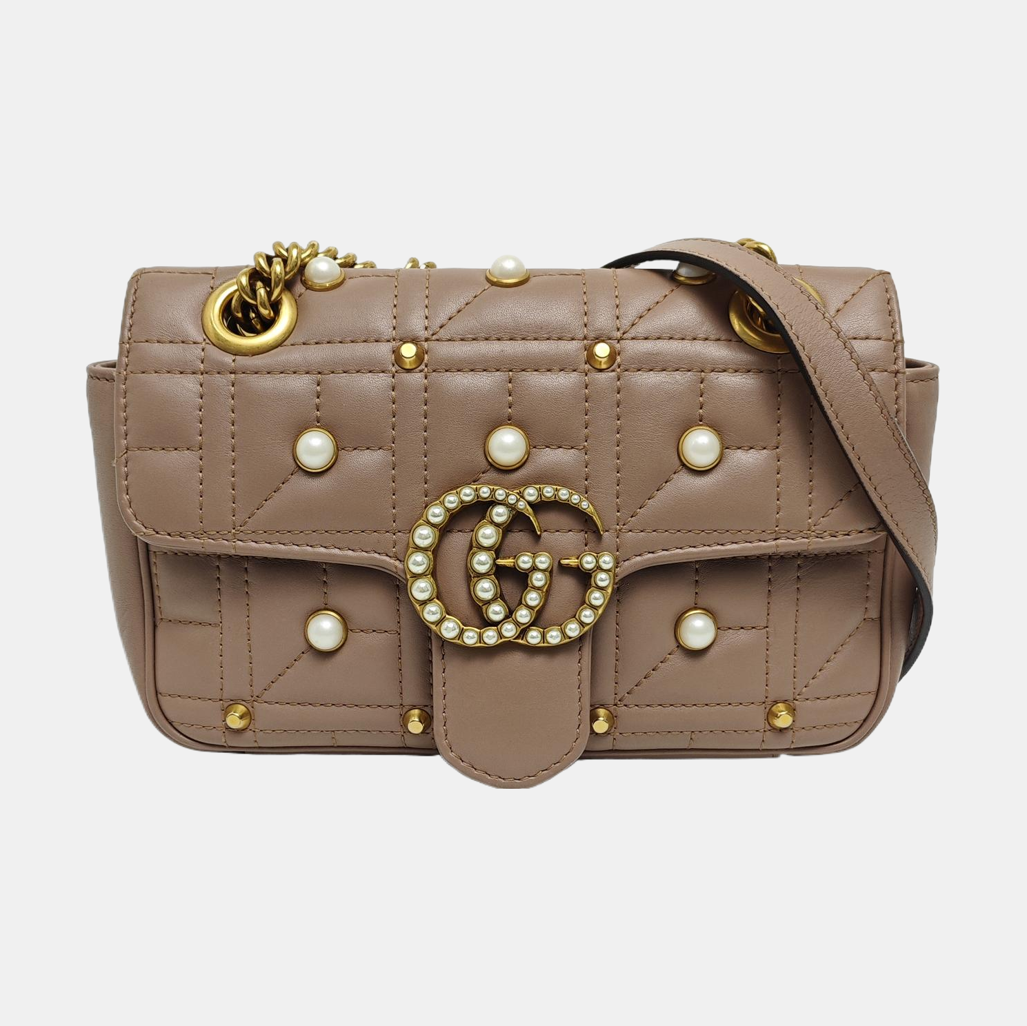 GG Marmont Piel de becerro acolchada pequeña beige