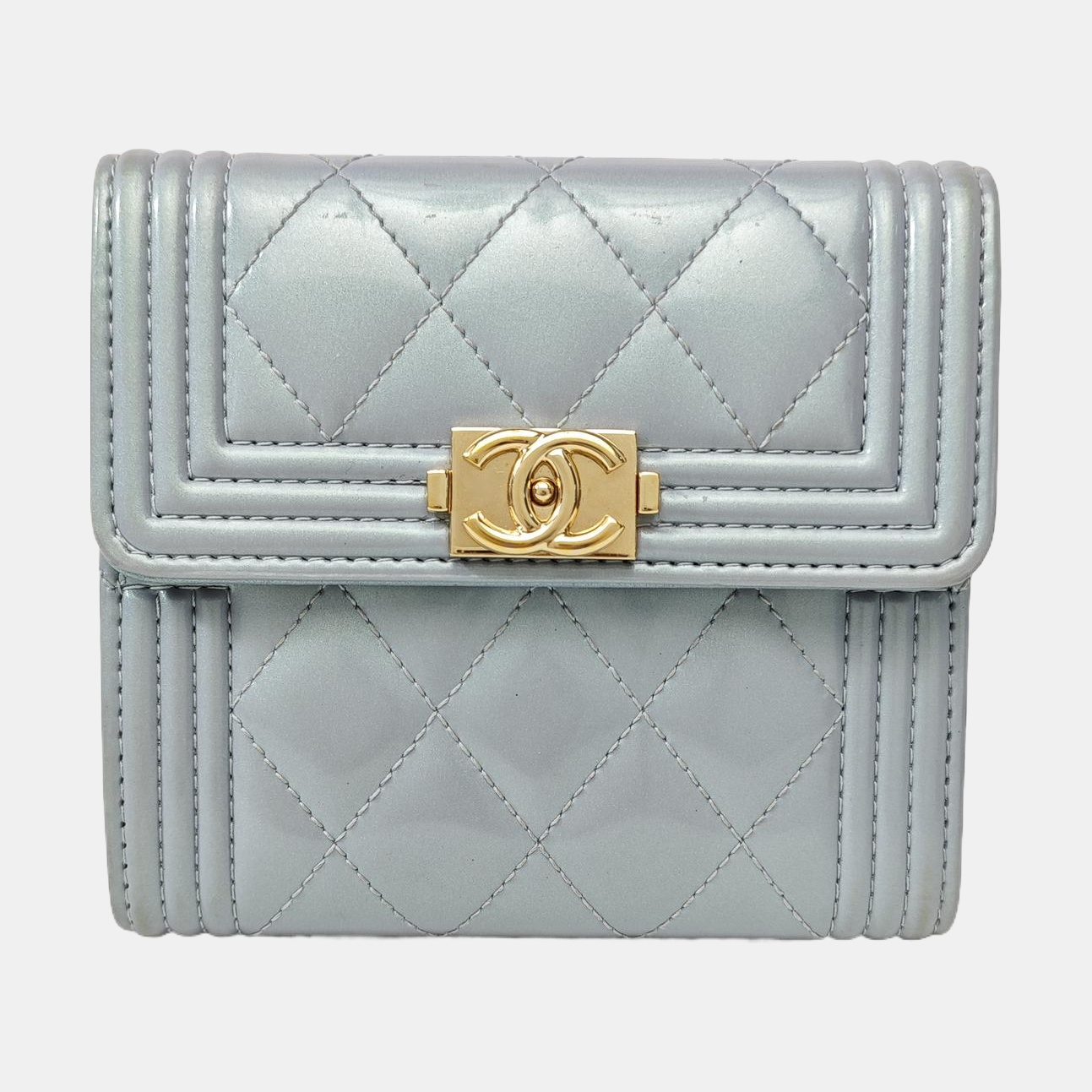 BOY CHANEL Quilted Patent Leather Blue Wallet
