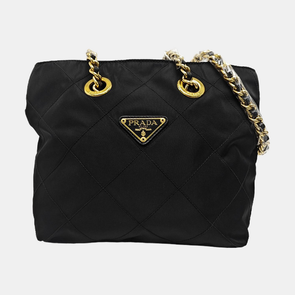 Quilted Nylon Shoulder Bag Black