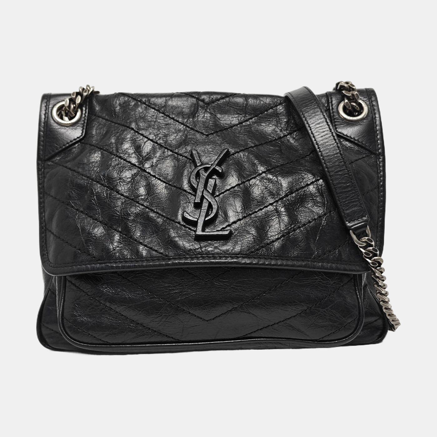 NIKI Medium Chevron Calfskin Black