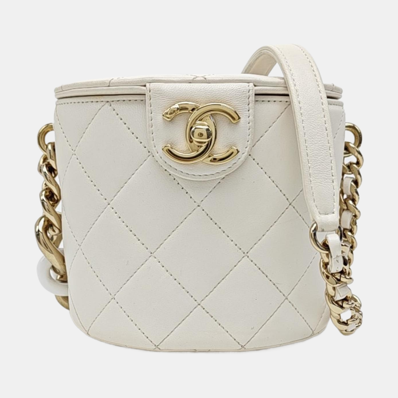 Round Vanity Quilted Lambskin White