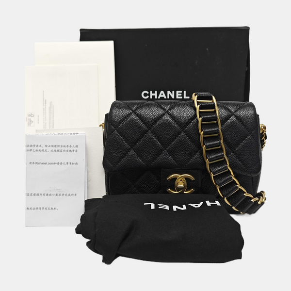 Quilted Grained Calfskin Shoulder Bag Black