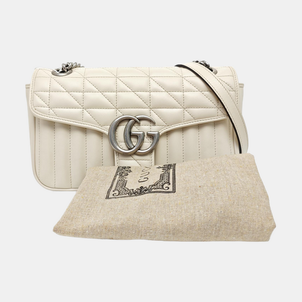 GG Marmont Medium Quilted Calfskin White