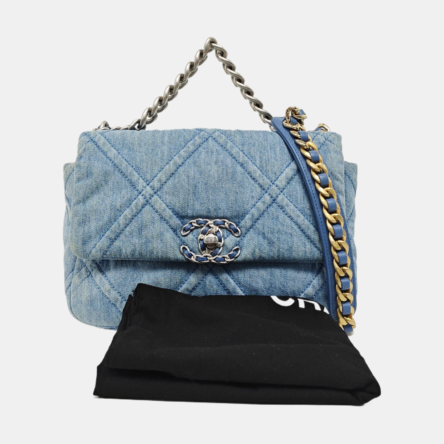 CHANEL 19 Small Quilted Canvas Blue