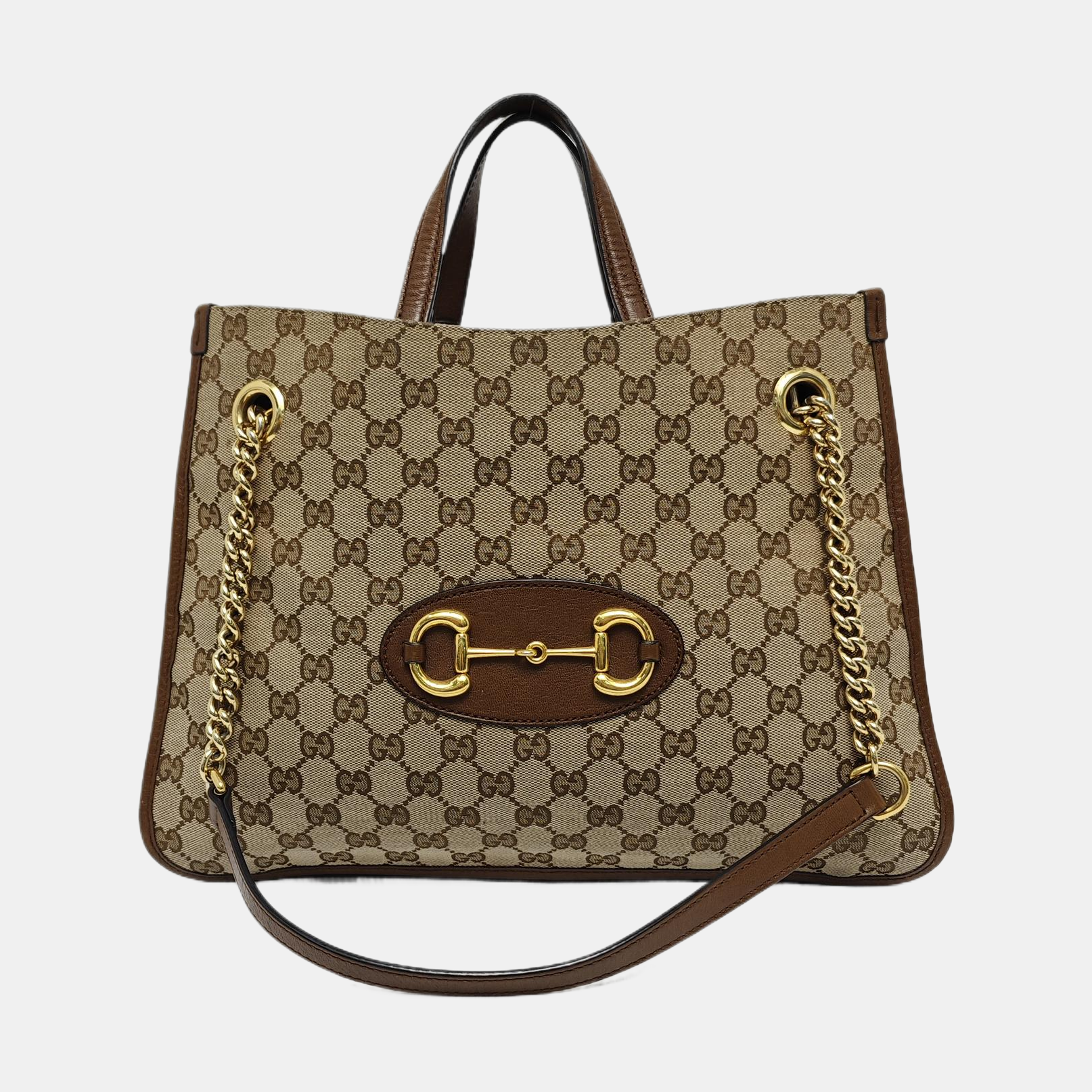 Authenticated pre-owned  Horsebit 1955 Medium Monogram Canvas Brown - Tote Bag at Looply