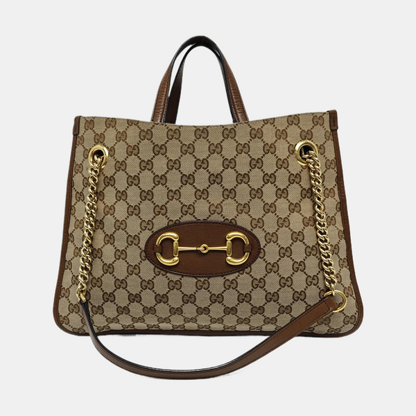 Authenticated pre-owned  Horsebit 1955 Medium Monogram Canvas Brown - Tote Bag at Looply