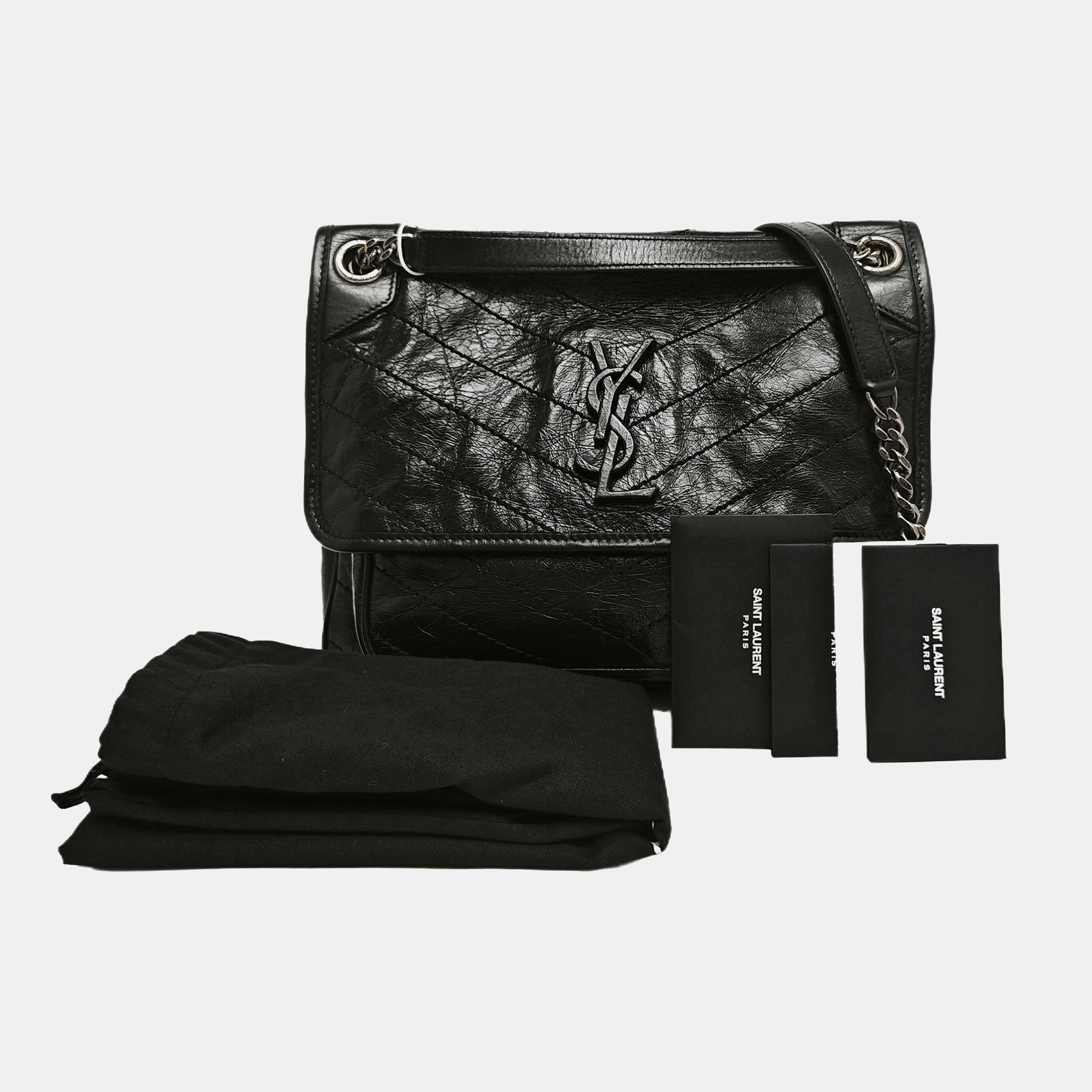 NIKI Medium Chevron Calfskin Black
