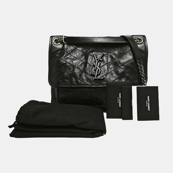 NIKI Medium Chevron Calfskin Black