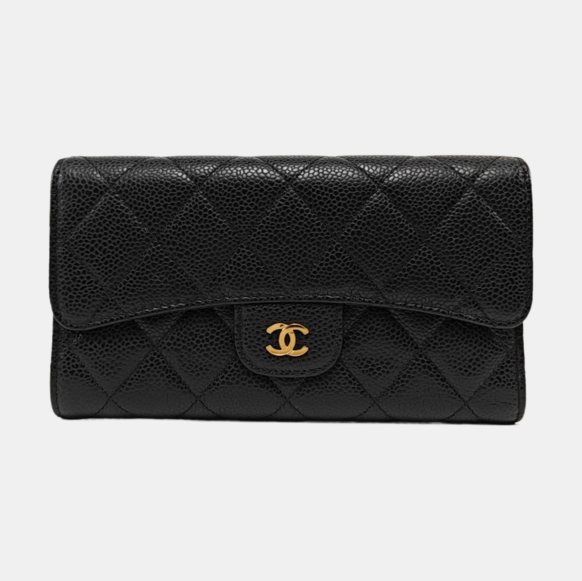 Quilted Grained Calfskin Wallet Black