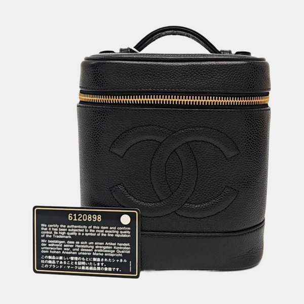 VINTAGE COSMETIC BAGS Grained Calfskin Black