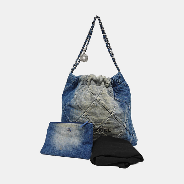 CHANEL 22 Small Quilted Denim Blue