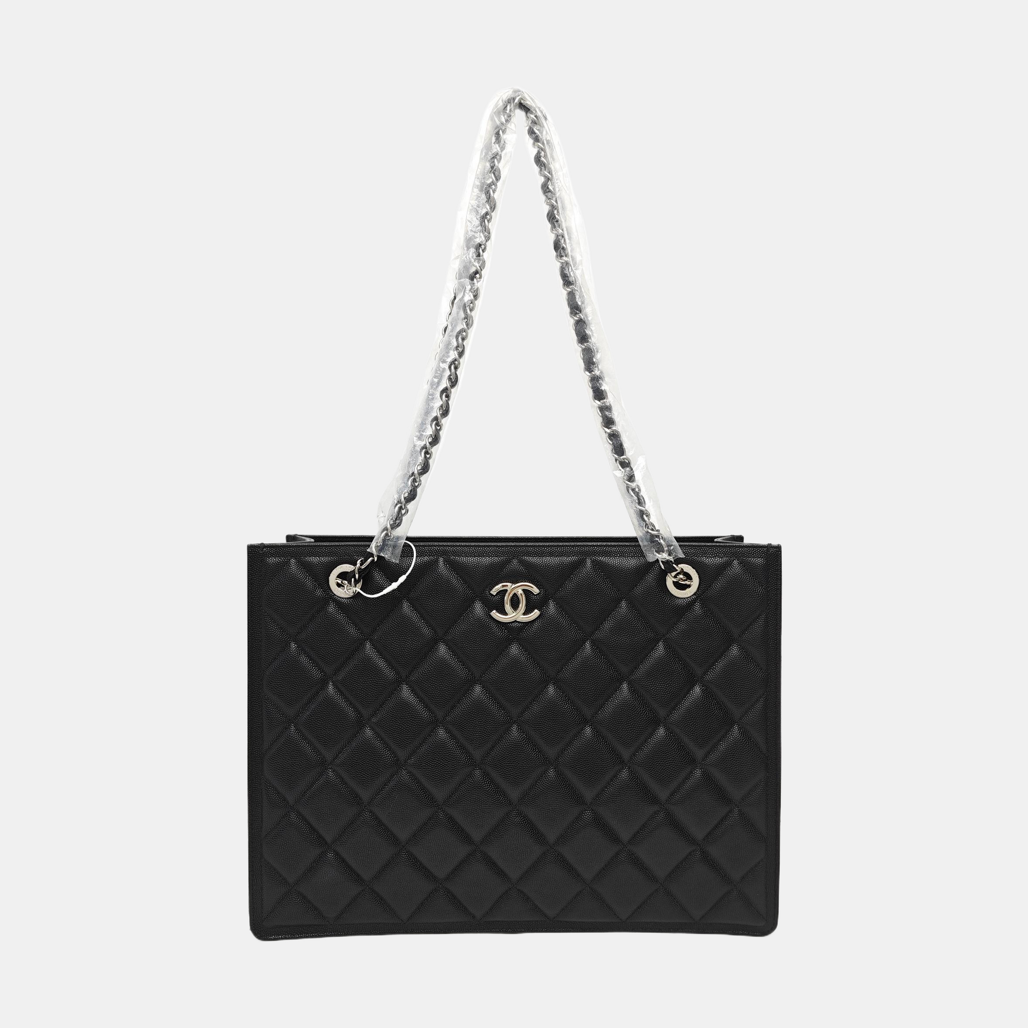Quilted Grained Calfskin Shoulder Bag Black