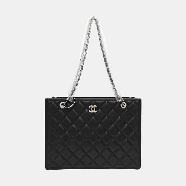 Quilted Grained Calfskin Shoulder Bag Black