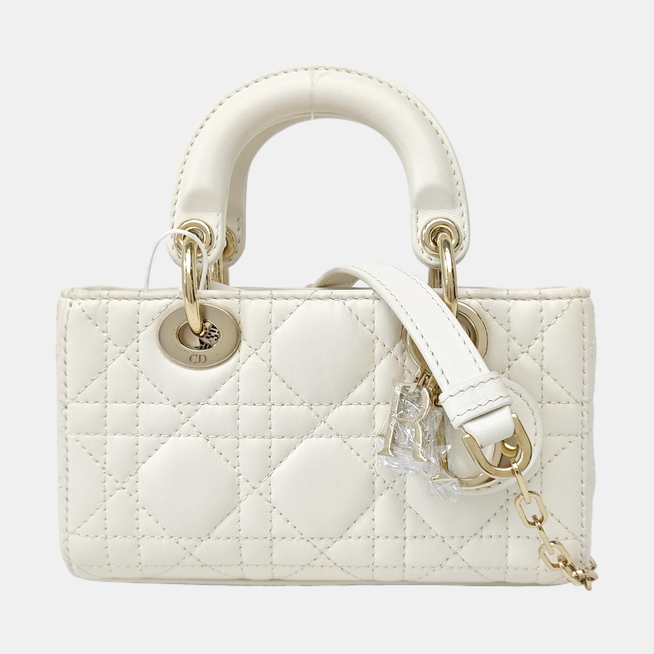 Lady D-Joy Super Mini Cannage Lambskin White