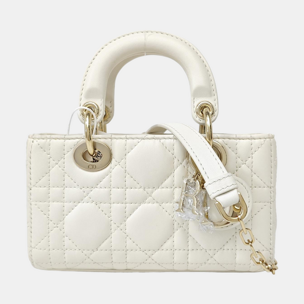 Lady D-Joy Super Mini Cannage Lambskin White