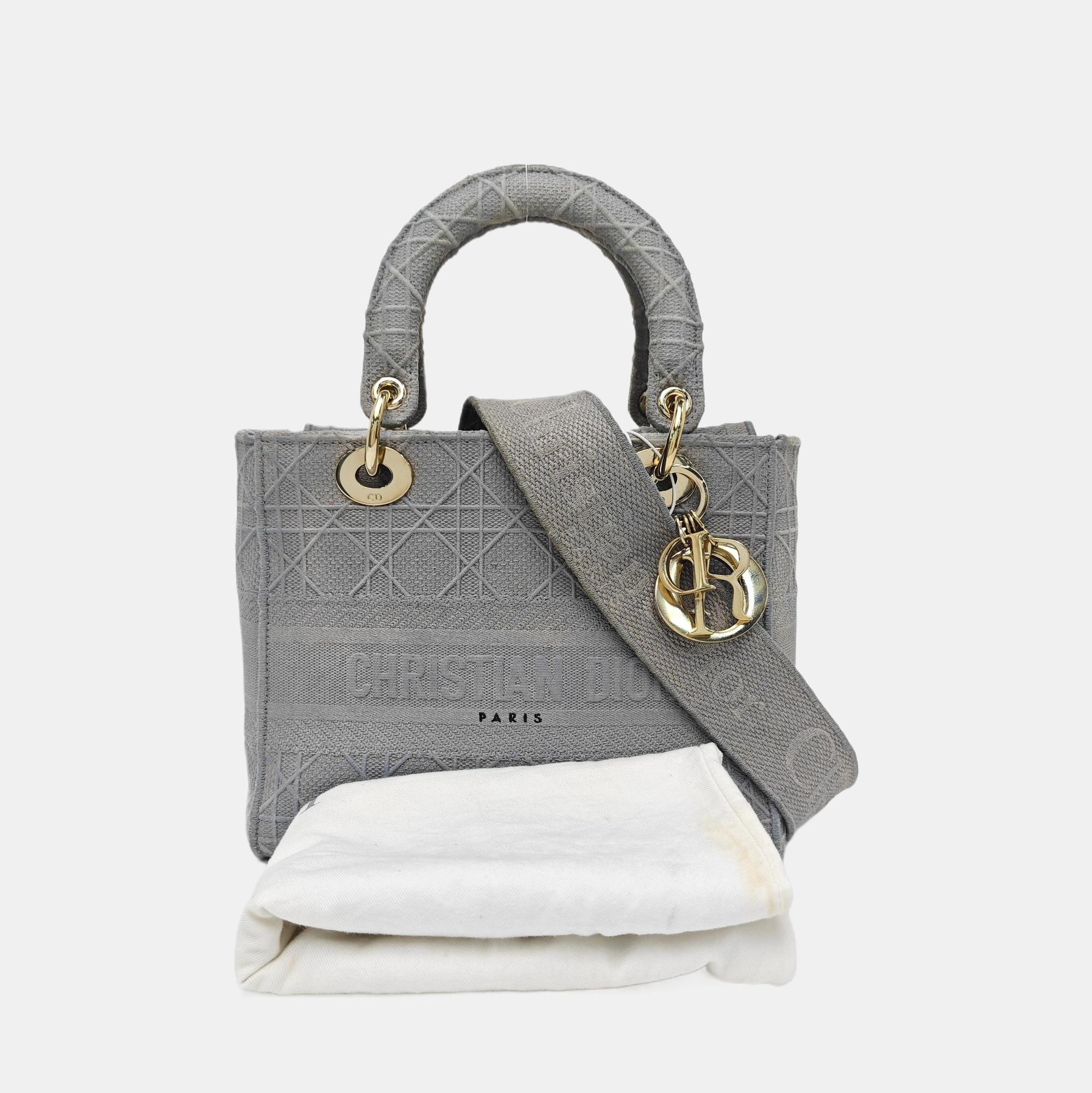 Lady D-Lite Medium Cannage Canvas Gray