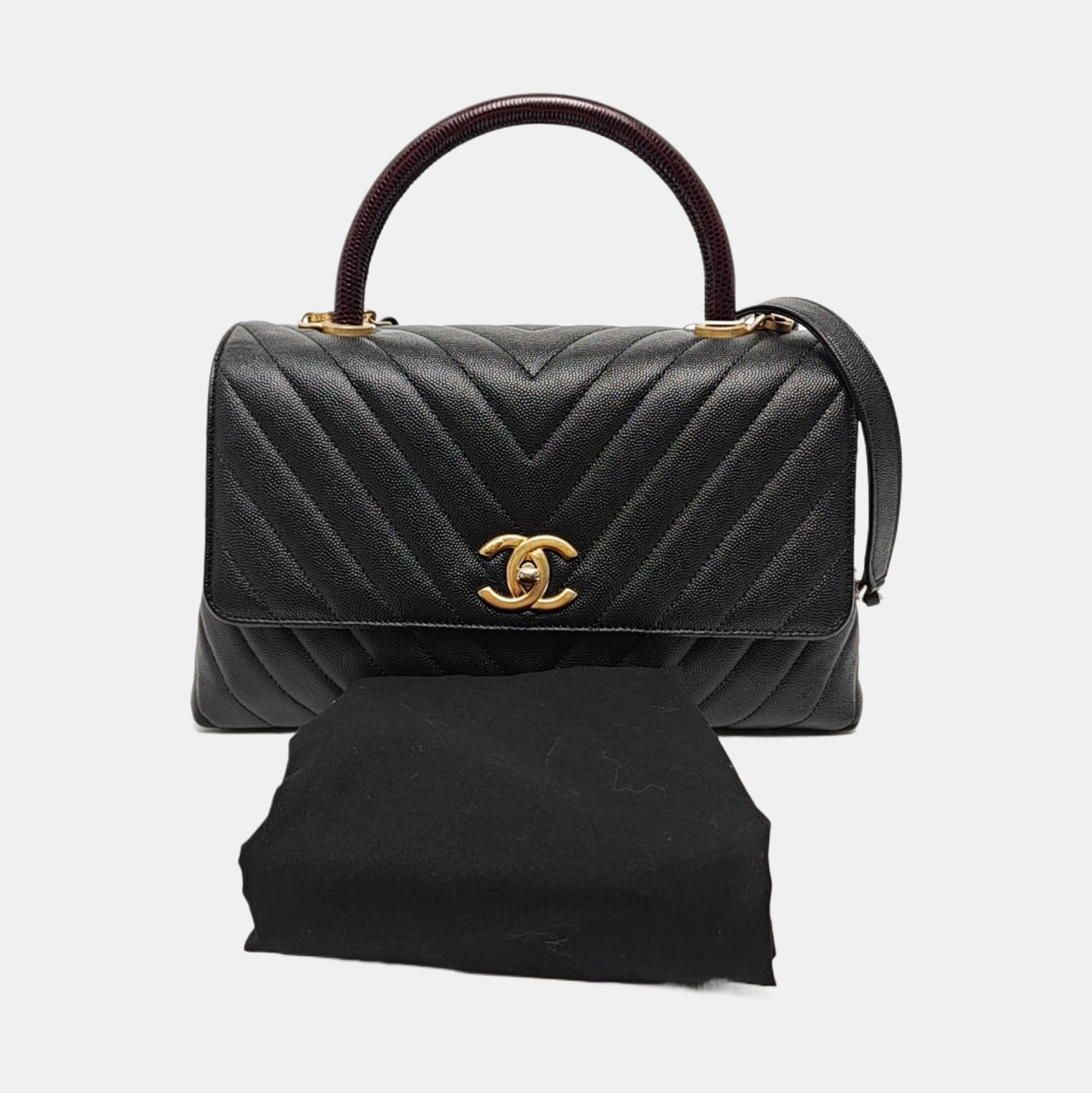 COCO HANDLE Medium Chevron Grained Calfskin Black