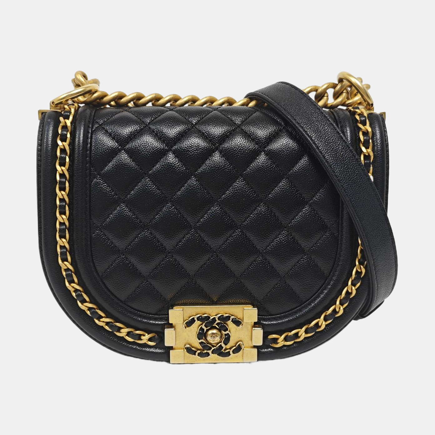 Authenticated pre-owned  BOY CHANEL Small Quilted Grained Calfskin Black - Shoulder Bag at Looply