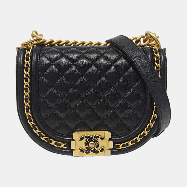 Authenticated pre-owned  BOY CHANEL Small Quilted Grained Calfskin Black - Shoulder Bag at Looply