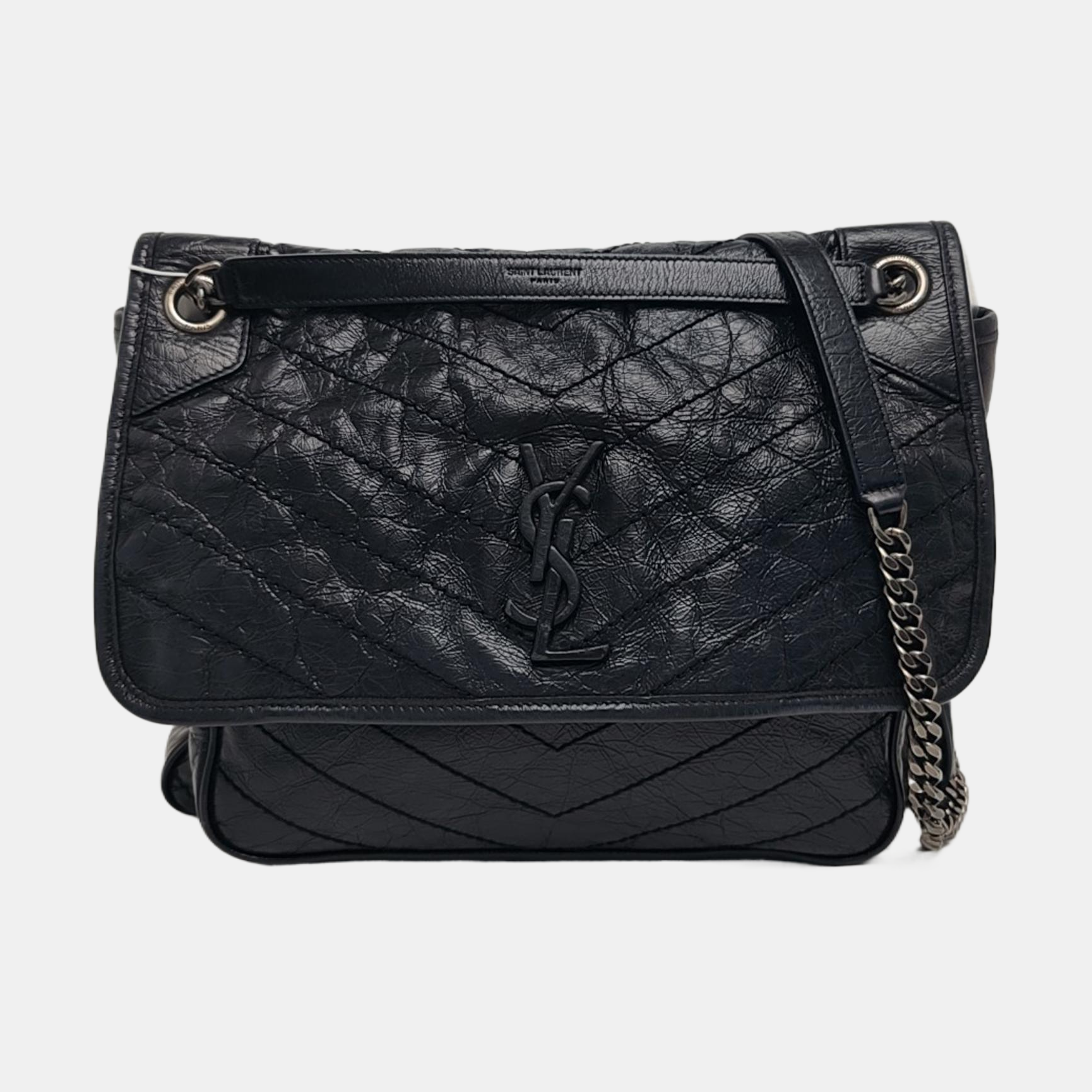 NIKI Large Chevron Calfskin Black
