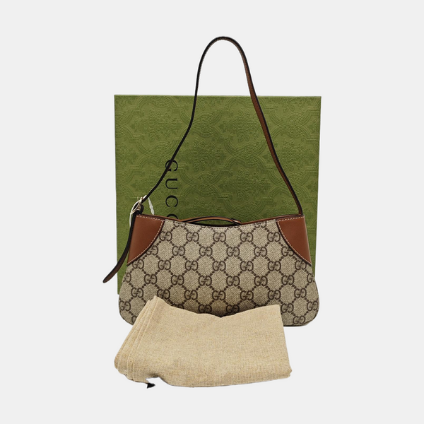 GG Emblem Small Monogram Coated Canvas Beige
