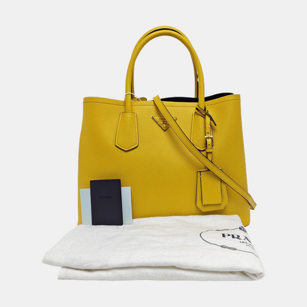 Doble Saffiano Mediano Piel de Becerro Amarillo