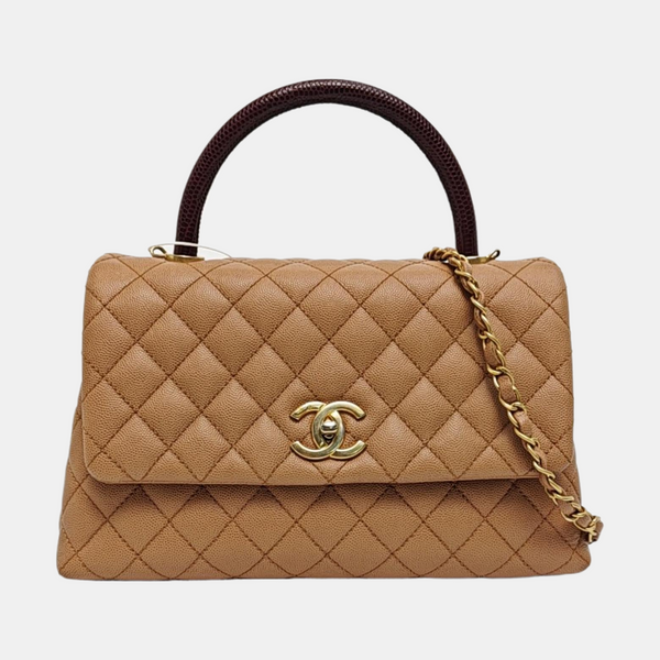 COCO HANDLE Medium Quilted Grained Calfskin Beige