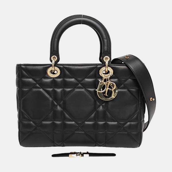 Lady D-Sire Medium Cannage Calfskin Black