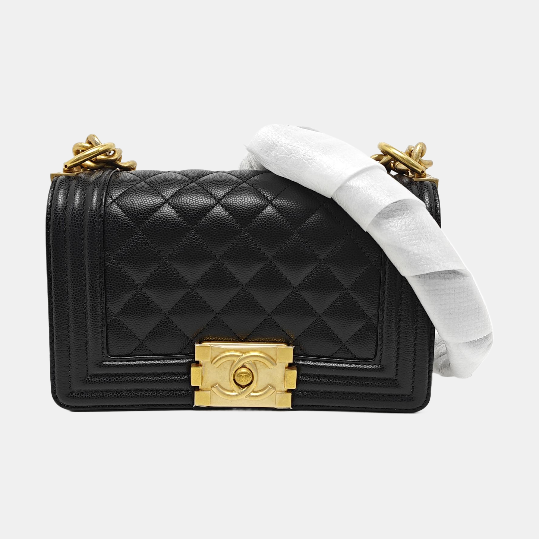 BOY CHANEL Small Quilted Grained Calfskin Black
