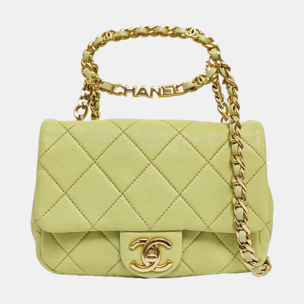 Authenticated pre-owned  CLASSIC FLAP Mini Quilted Lambskin Green - Shoulder Bag at Looply