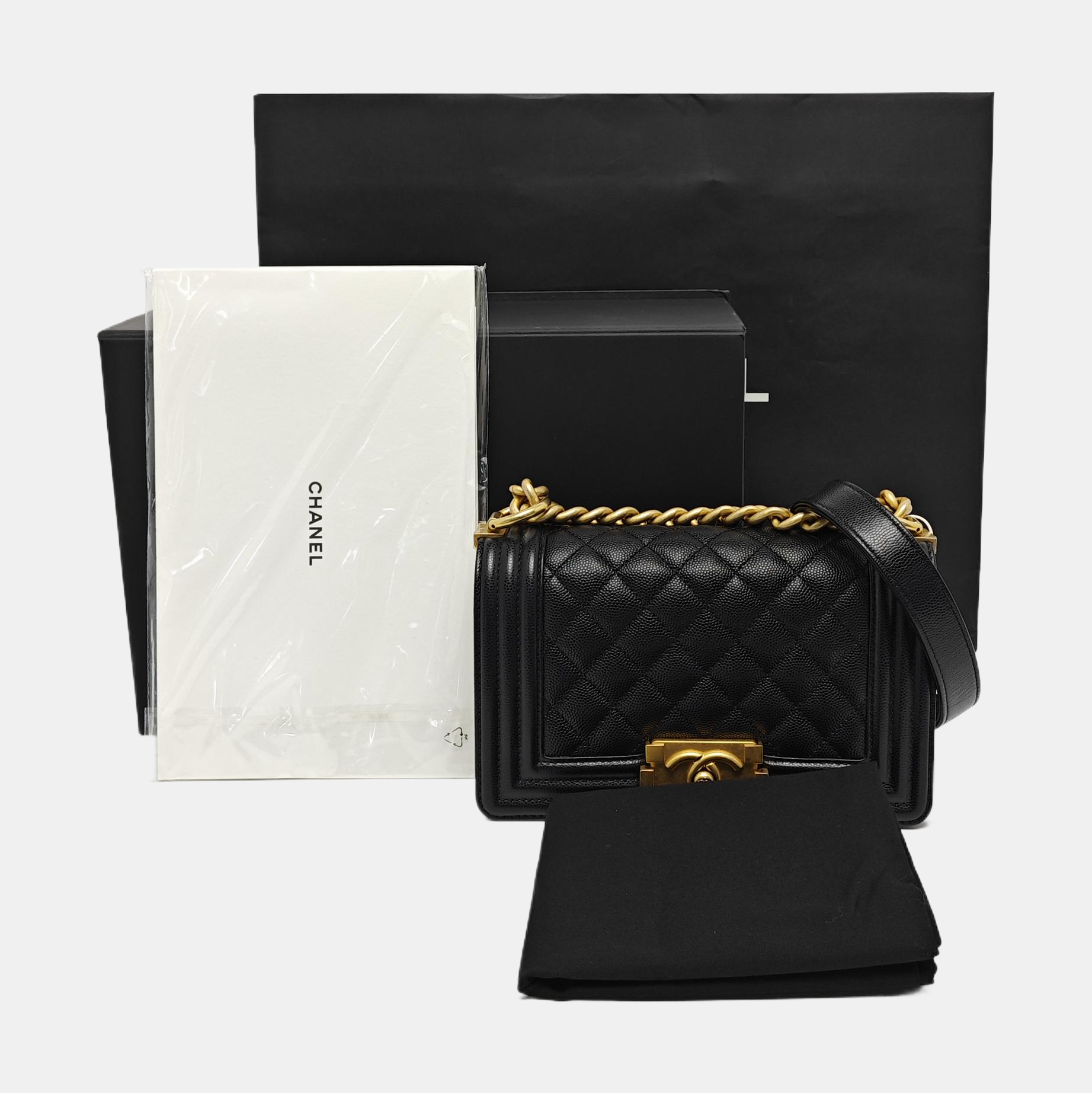 BOY CHANEL Small Quilted Grained Calfskin Black