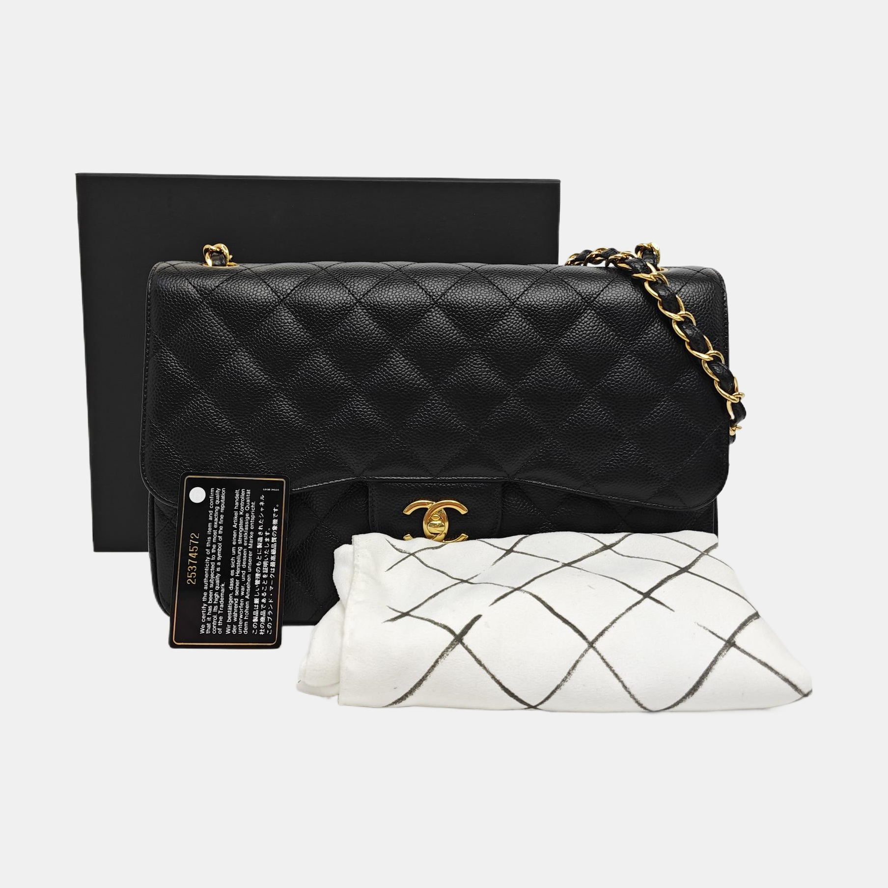 CLASSIC FLAP Jumbo Quilted Grained Calfskin Black