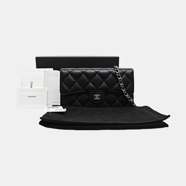 Authenticated pre-owned  CLASSIC FLAP Quilted Grained Calfskin Black - Shoulder Bag at Looply