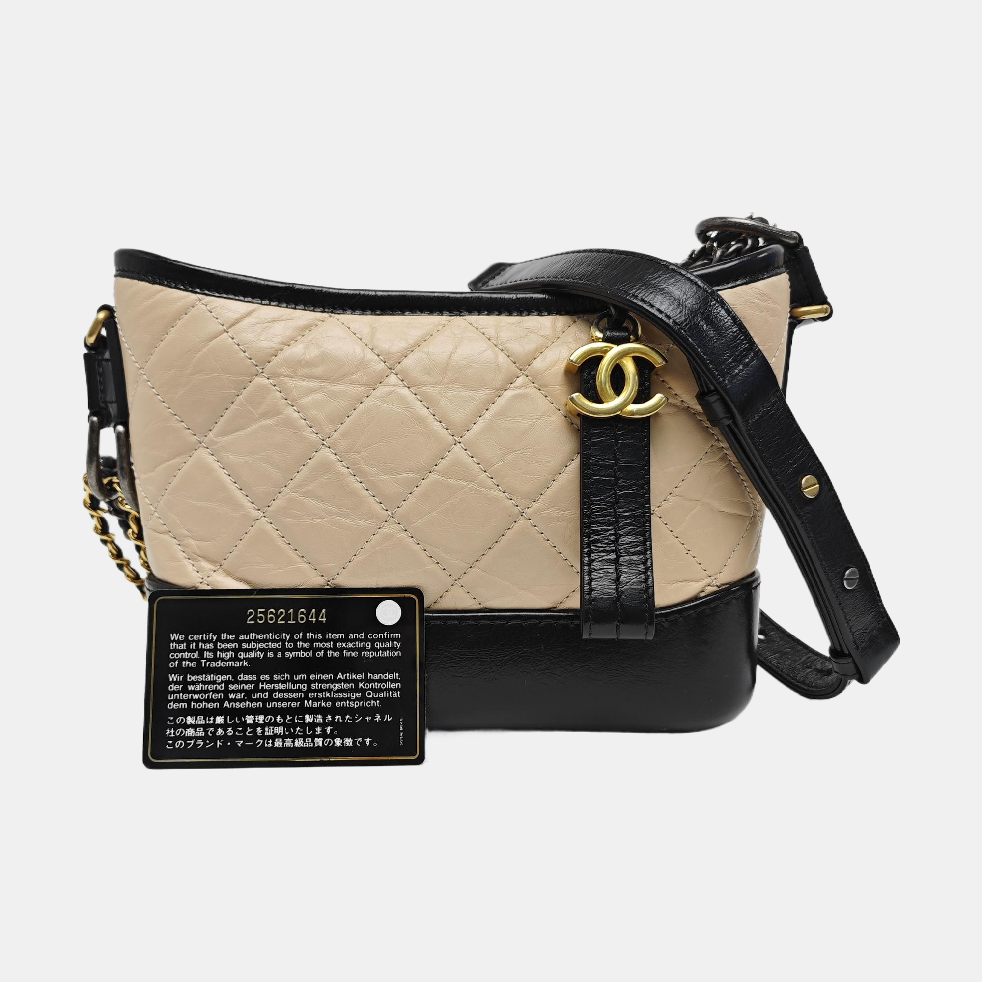 GABRIELLE Small Quilted Calfskin Beige