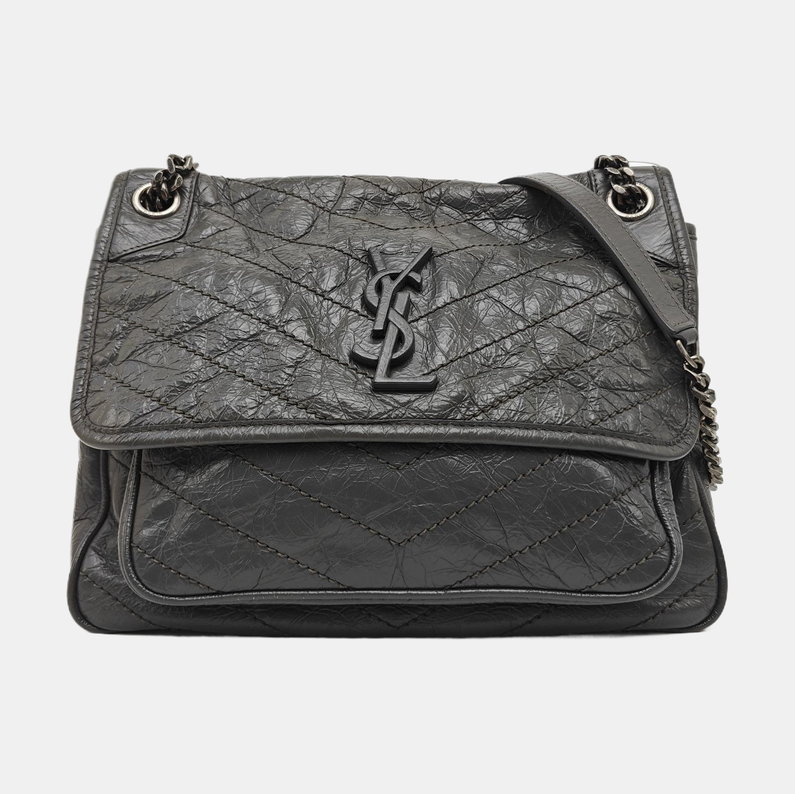 NIKI Medium Chevron Calfskin Gray