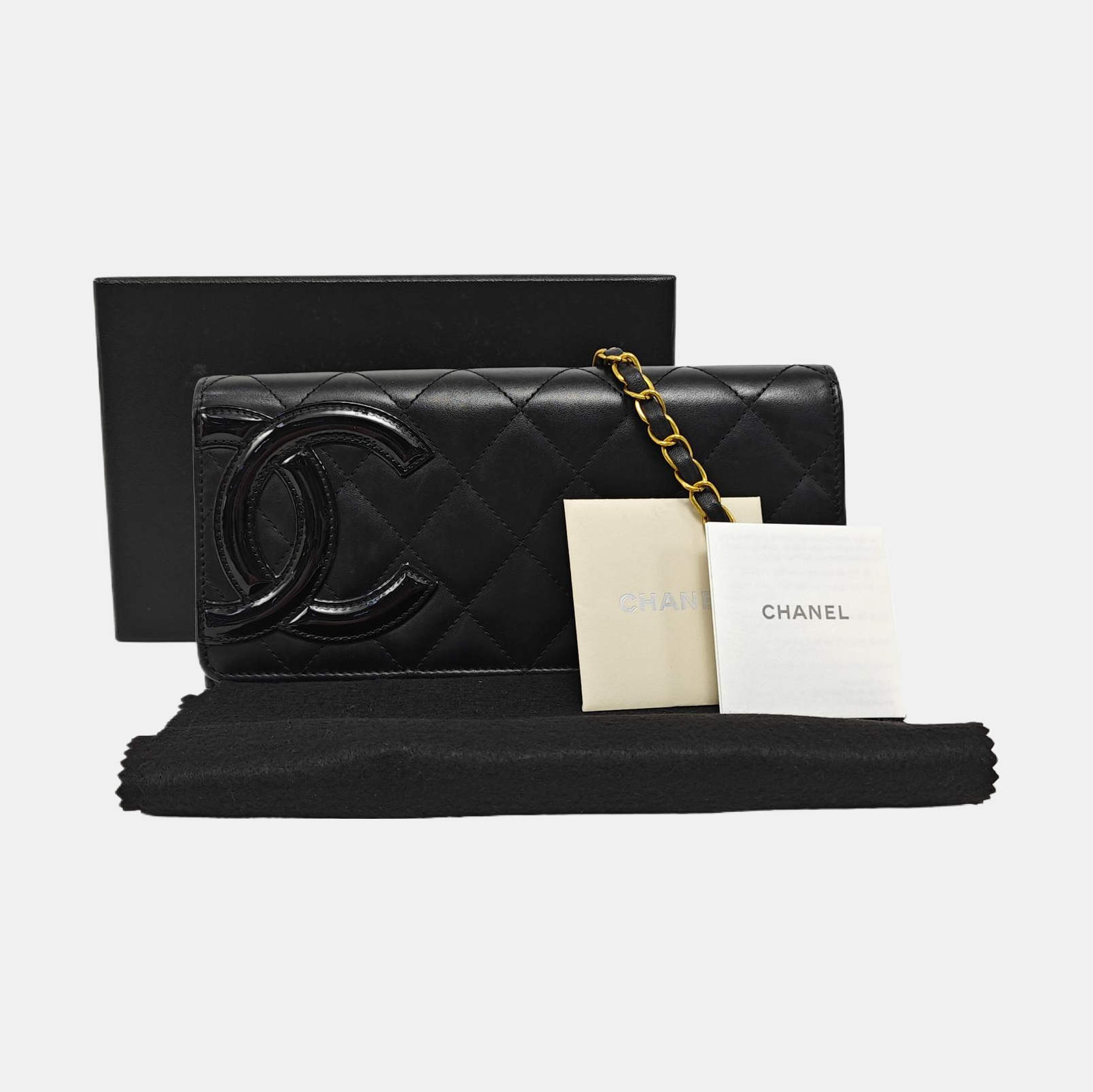 CAMBON Medium Quilted Calfskin Black Wallet