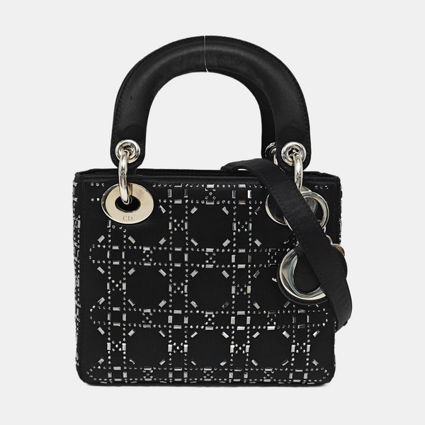 Lady Dior Mini Cannage Silk Satin Black