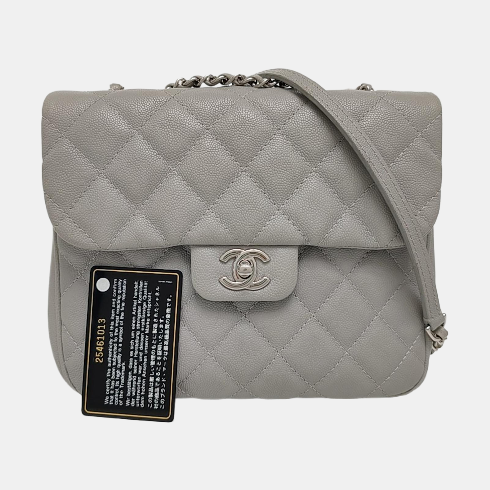 Authenticated pre-owned  CLASSIC FLAP Quilted Grained Calfskin Grey - Shoulder Bag at Looply