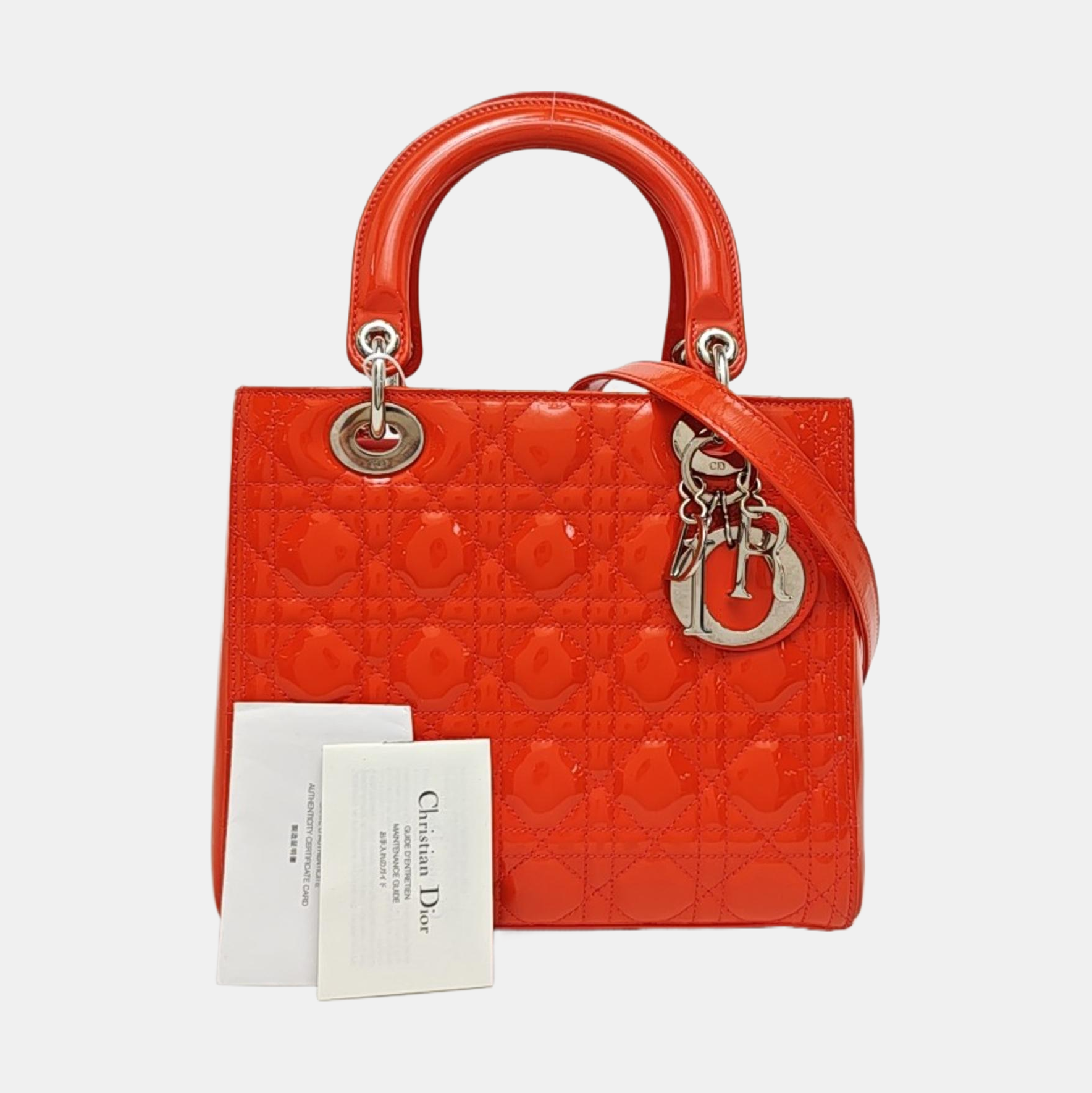 Lady Dior Medium Cannage Patent Leather Orange