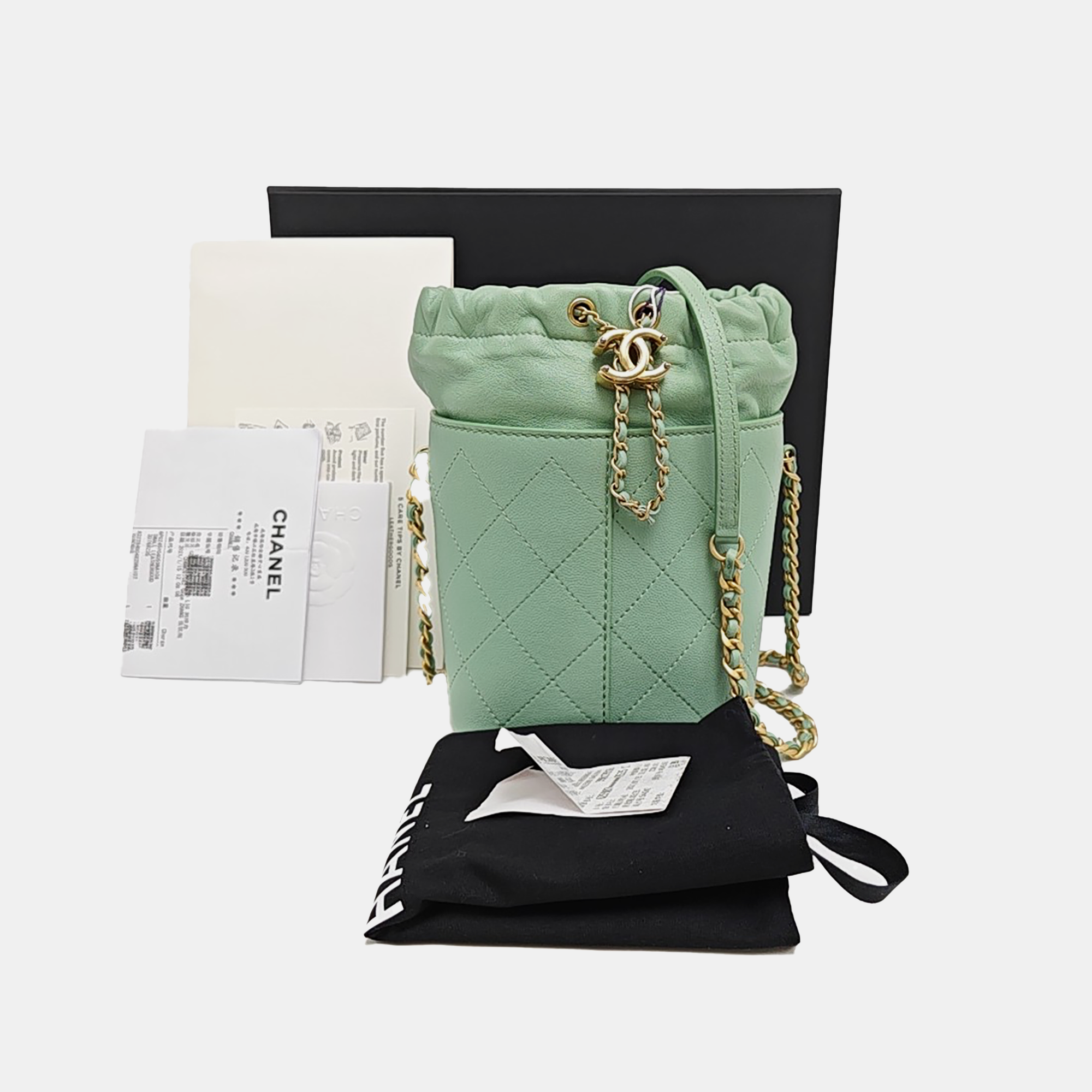 DRAWSTRING Quilted Lambskin Green