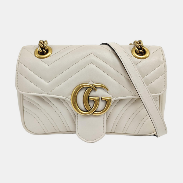 GG Marmont Small Quilted Calfskin White