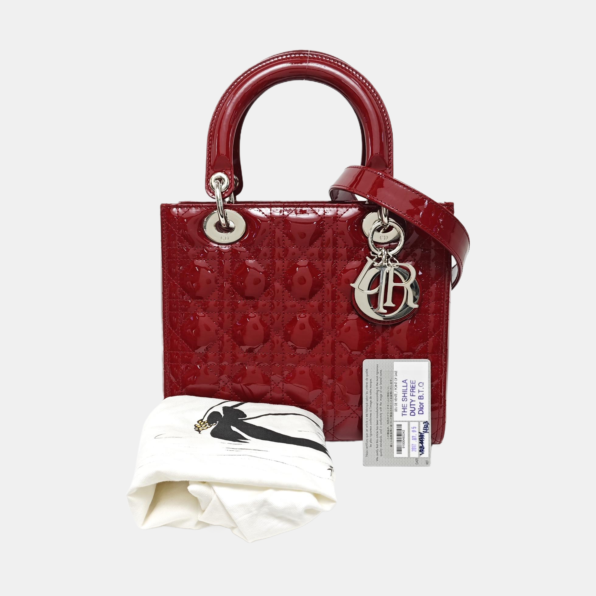 Lady Dior Medium Cannage Patent Leather Red