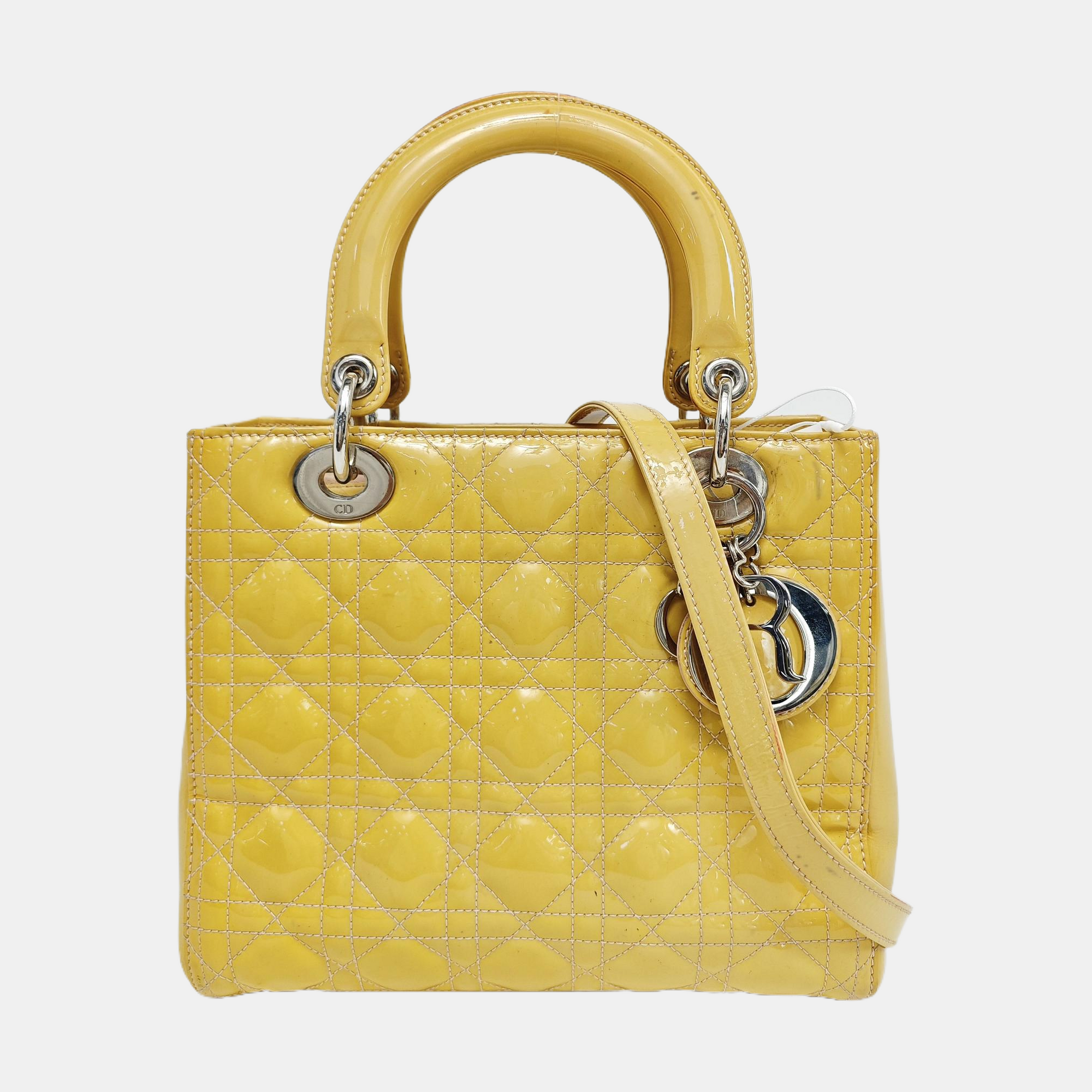 Lady Dior Medium Cannage Patent Leather Yellow
