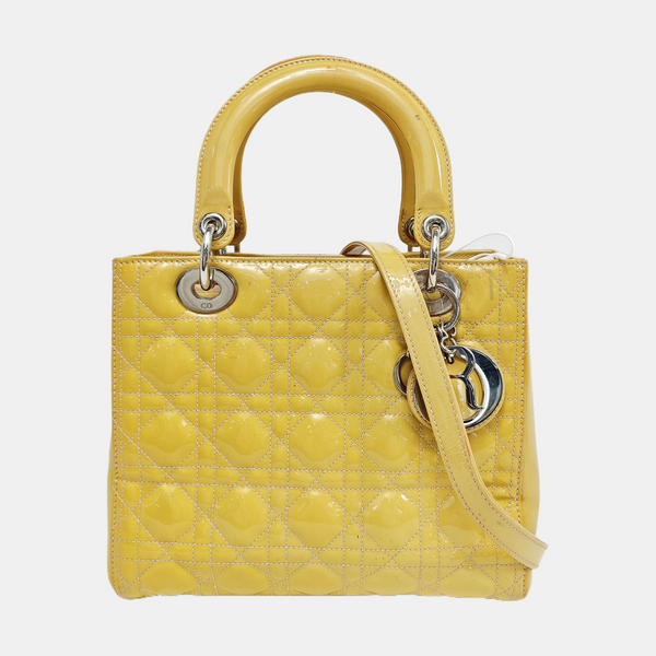 Lady Dior Medium Cannage Patent Leather Yellow